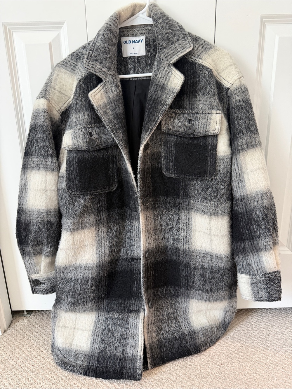 Old Navy Black and White Plaid Wool-Blend Shacket